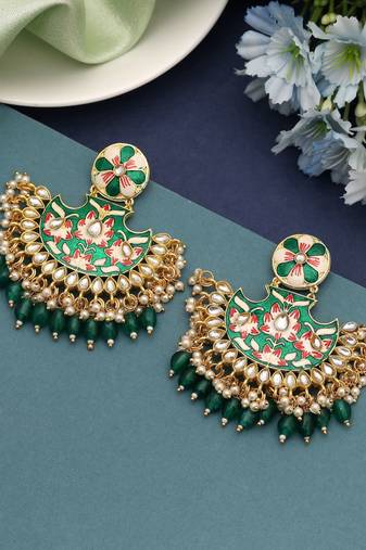 Green color meenakari earrings