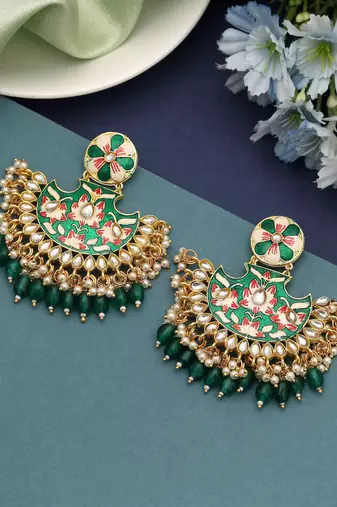 Green color meenakari earrings