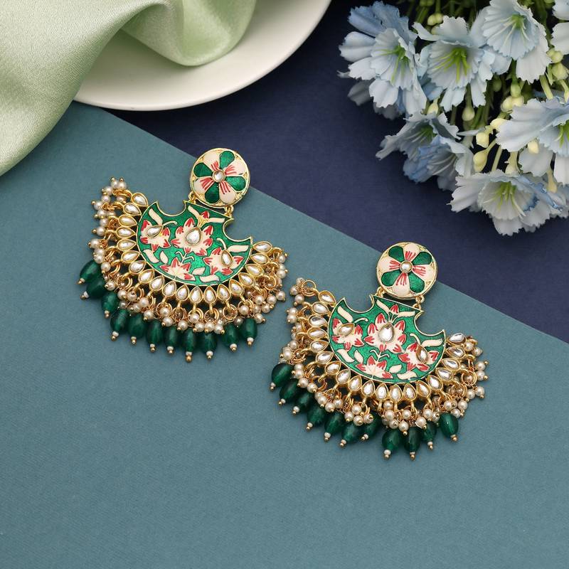 Green color meenakari earrings