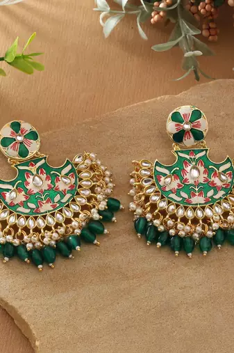 Green color meenakari earrings