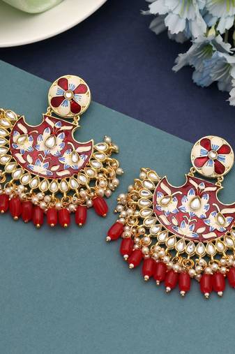Red color meenakari earrings