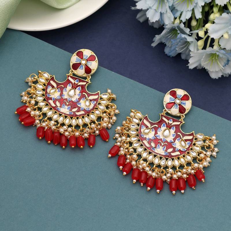Red color meenakari earrings