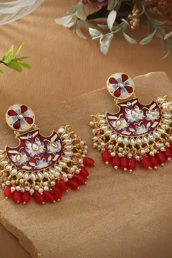 Red color meenakari earrings