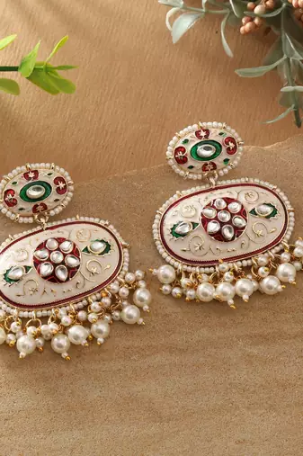 White color meenakari earrings