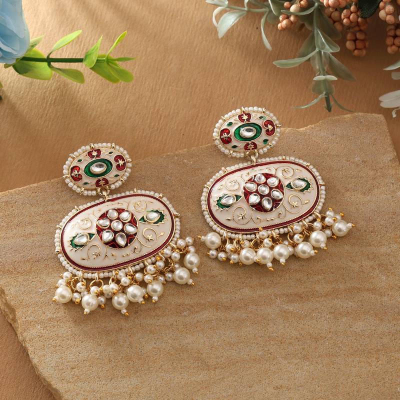 White color meenakari earrings