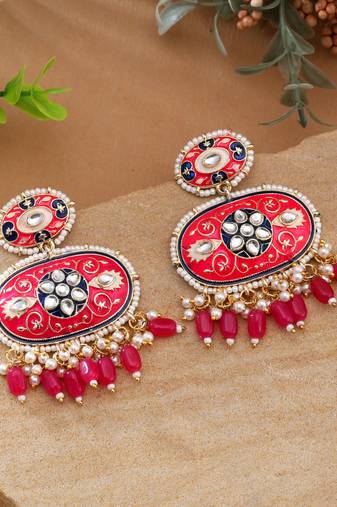Rani color meenakari earrings