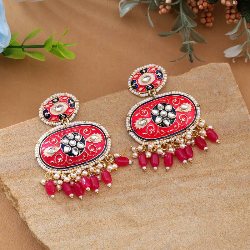 Rani color meenakari earrings