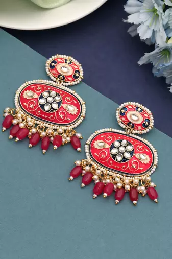 Rani color meenakari earrings