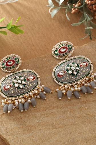 Grey color meenakari earrings