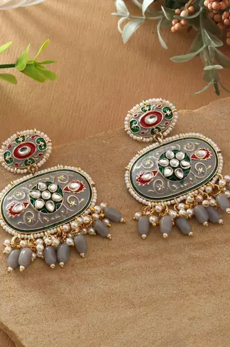 Grey color meenakari earrings