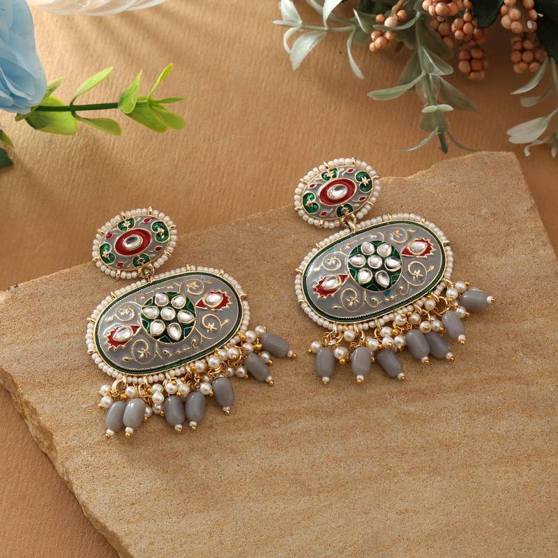 Grey color meenakari earrings