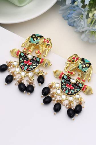 Black color meenakari earrings