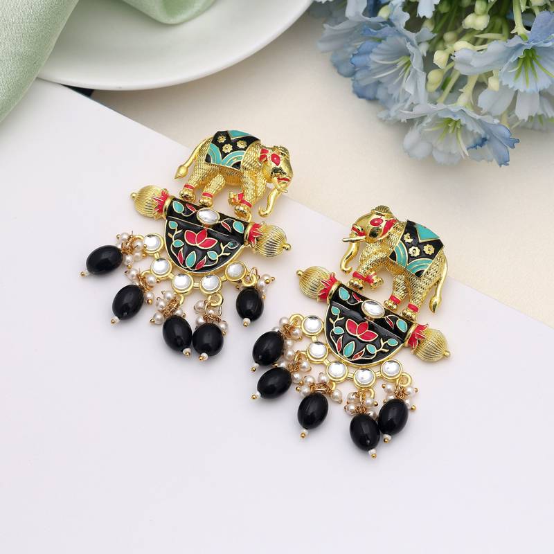 Black color meenakari earrings