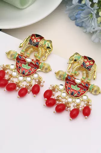 Red color meenakari earrings