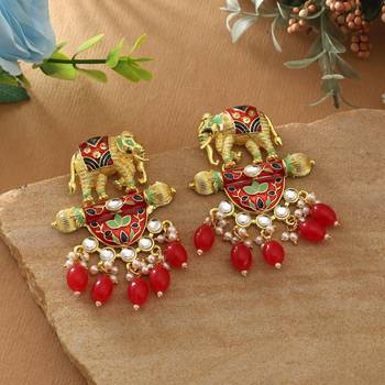 Red color meenakari earrings 2