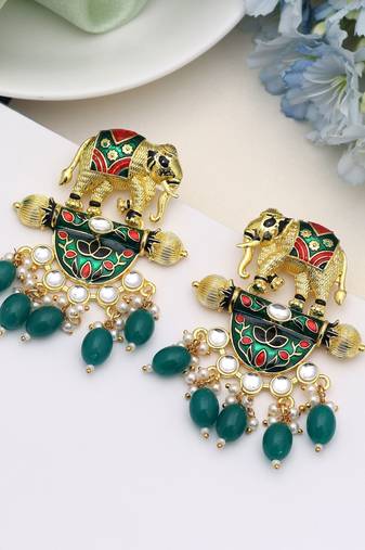 Green color meenakari earrings