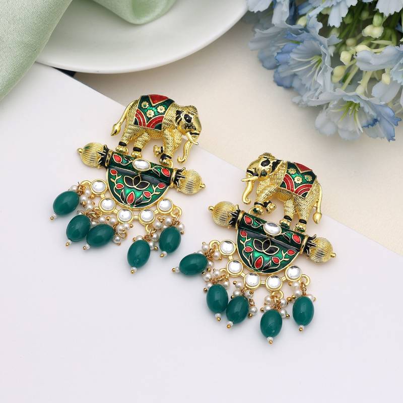 Green color meenakari earrings