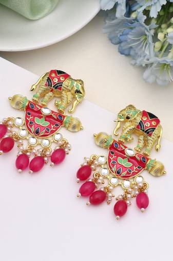 Rani color meenakari earrings