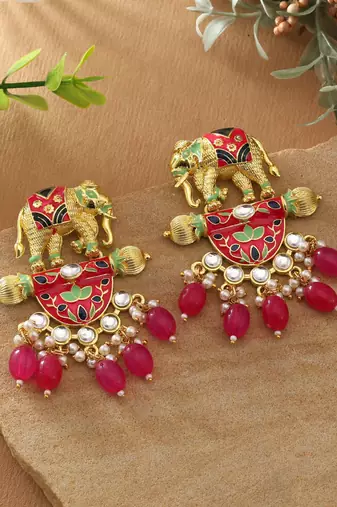 Rani color meenakari earrings
