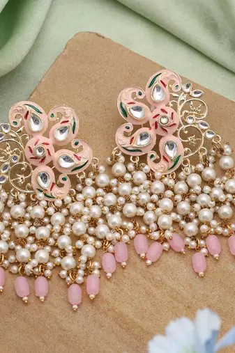 Pink color meenakari earrings