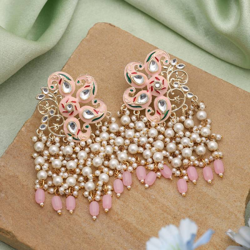 Pink color meenakari earrings