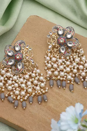Grey color meenakari earrings