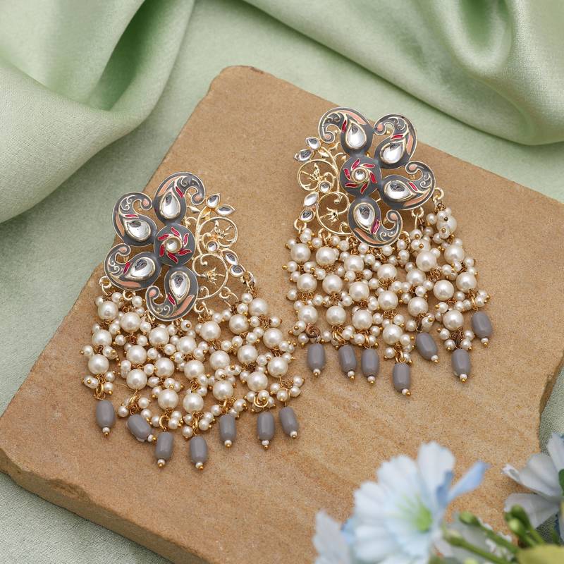 Grey color meenakari earrings