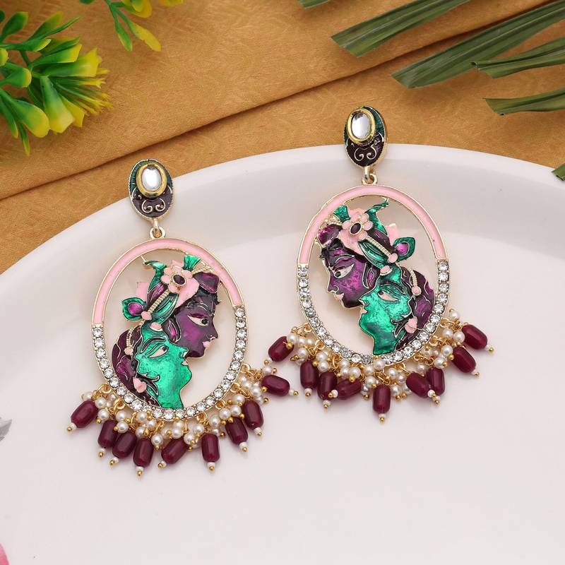 Purple color meenakari earrings