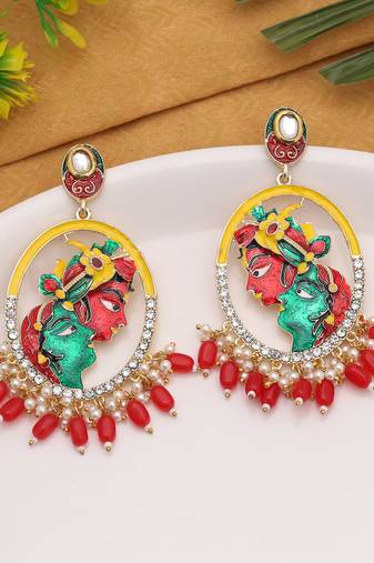 Red color meenakari earrings