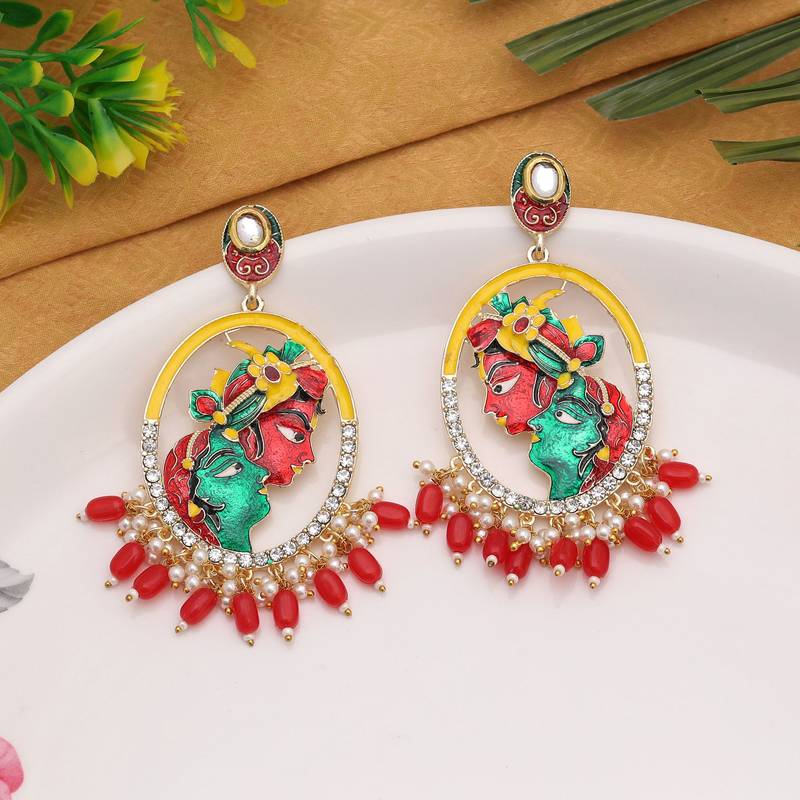 Red color meenakari earrings