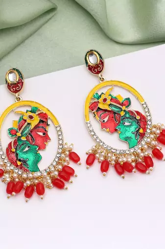 Red color meenakari earrings