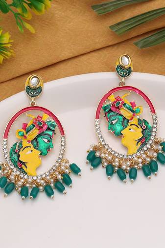 Green color meenakari earrings