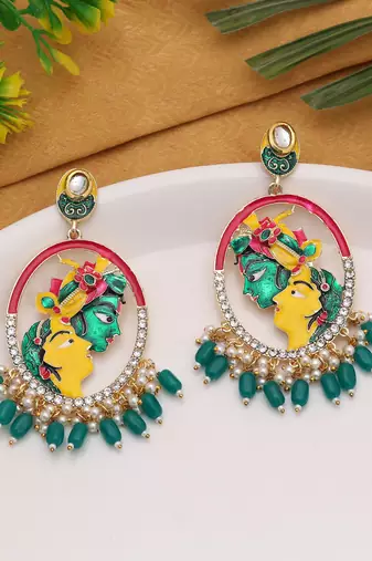 Green color meenakari earrings