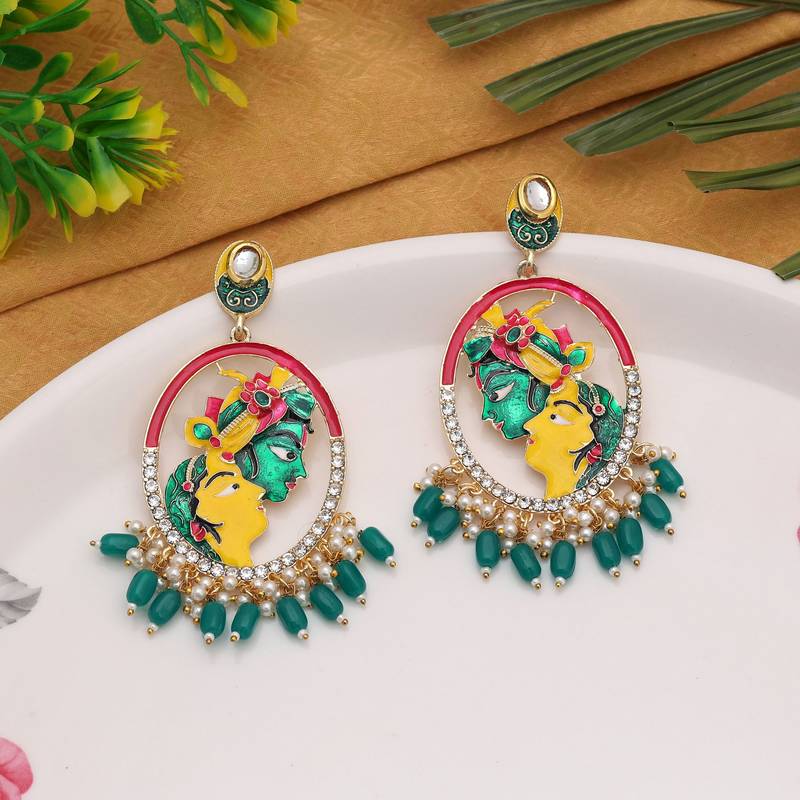 Green color meenakari earrings