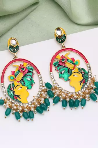Green color meenakari earrings