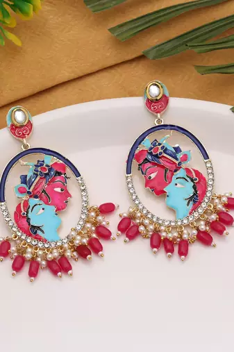 Rani color meenakari earrings