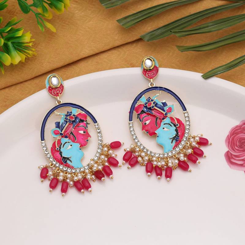 Rani color meenakari earrings