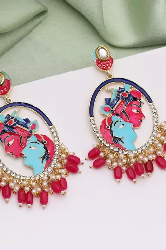Rani color meenakari earrings