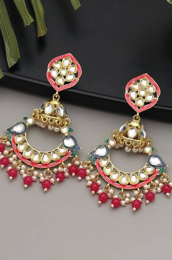 Red color meenakari earrings