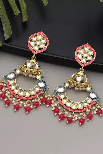 Red color meenakari earrings