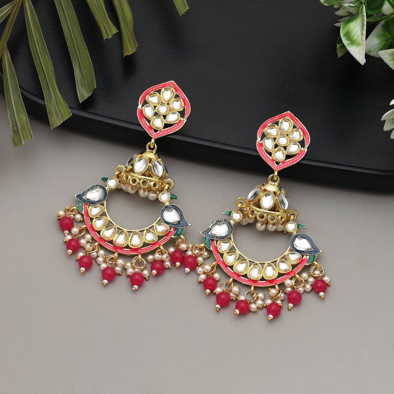 Red color meenakari earrings