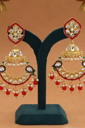 Red color meenakari earrings