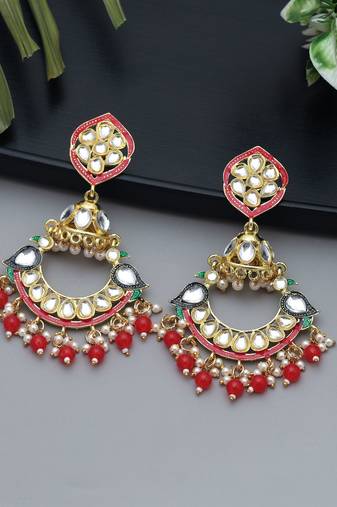 Rani color meenakari earrings
