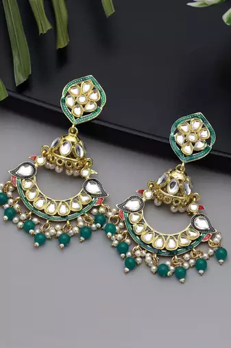 Green color meenakari earrings