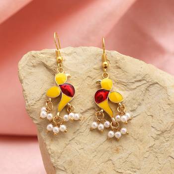 Yellow color meenakari earrings 1