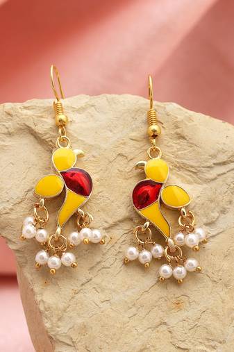Yellow color meenakari earrings