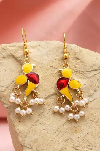Yellow color meenakari earrings
