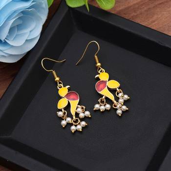 Yellow color meenakari earrings 2