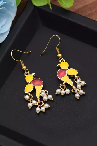 Yellow color meenakari earrings