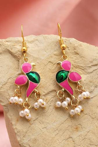 Pink color meenakari earrings